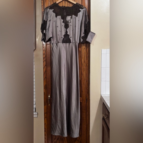 Zara Satin Lace Dress Ladies Gray Green Size X-Small - Picture 3 of 16